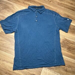 KUHL Polo Shirt Mens XL Blue Wayfarer Wildfibre Organic Cotton Outdoor Travel